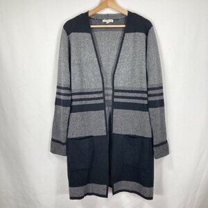 Margeaux & Ellie Open Black/Gray Striped Cardigan Duster Size Medium